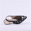 Wonders Round Stud Slingback Heel - Black Leather